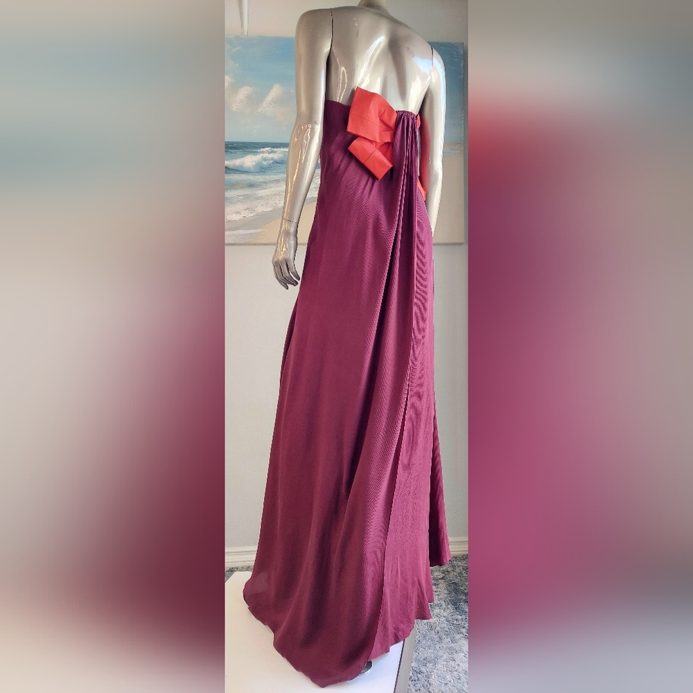$5,200 CAROLINA HERRERA PURPLE RED COLORBLOCK BOW SILK GOWN US 12 - Picture 6 of 14